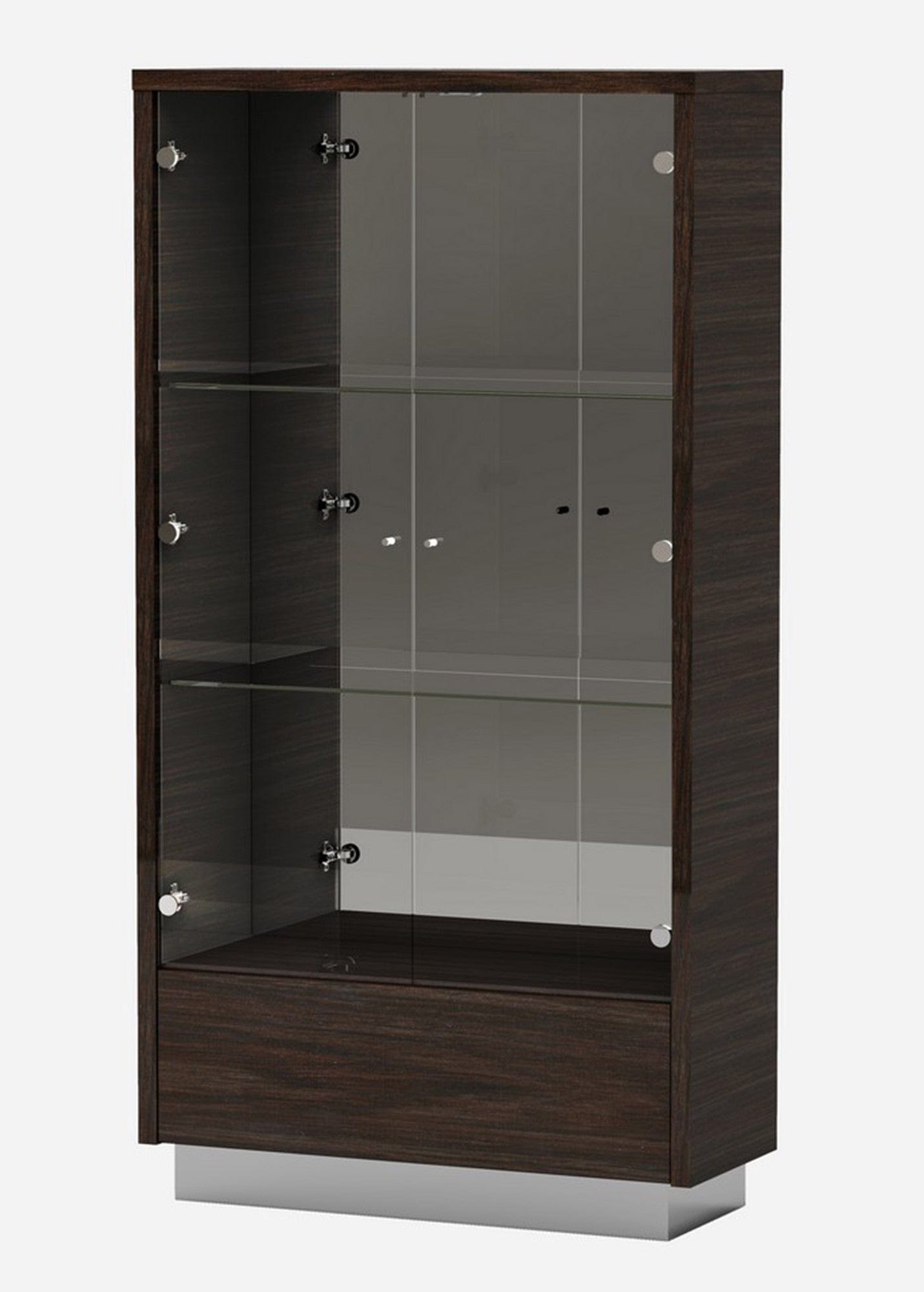 43" Silver and Dark Brown Display Stand With Three Shelves And One Drawer - Homeroots - Flyclothing LLC