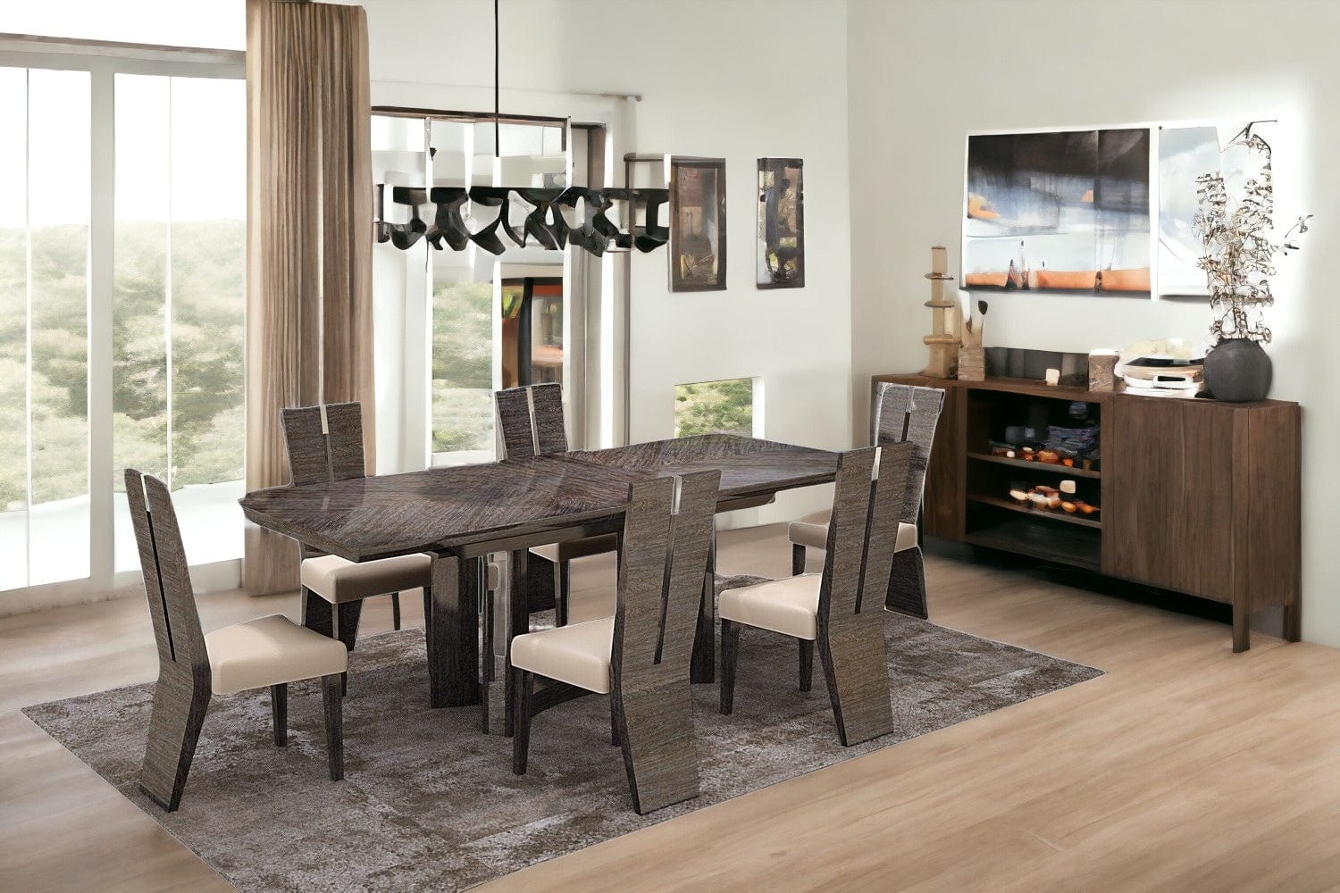 Seven Piece Gray Dining Set with Six Chairs - Homeroots