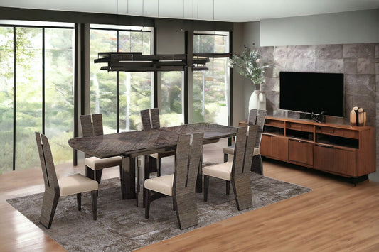 Seven Piece Gray Dining Set with Six Chairs - Homeroots