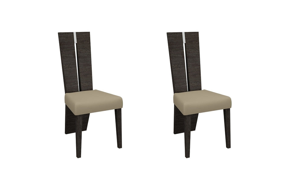 Set of Two Gray And Dark Brown Upholstered Dining Side Chairs - Homeroots