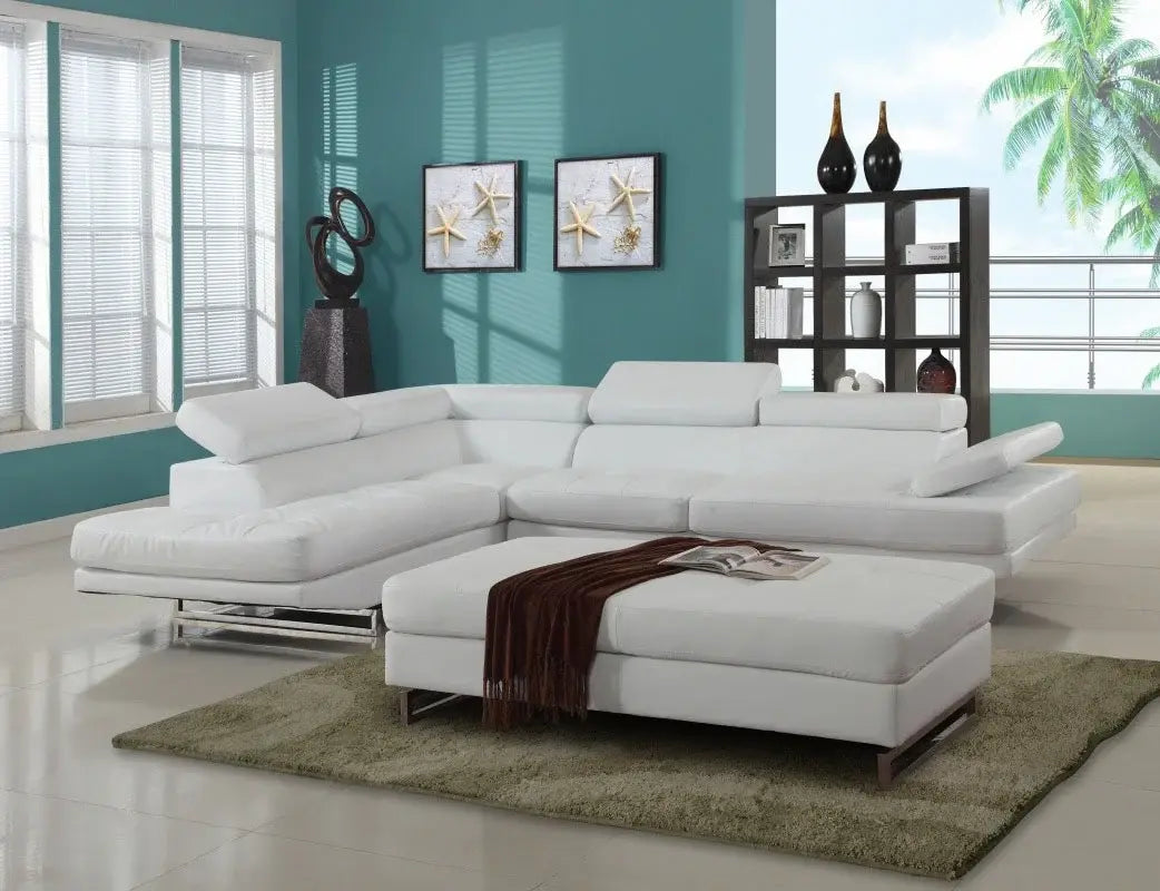 Gray Leather L Shaped Two Piece Corner Sectional - Homeroots - Flyclothing LLC