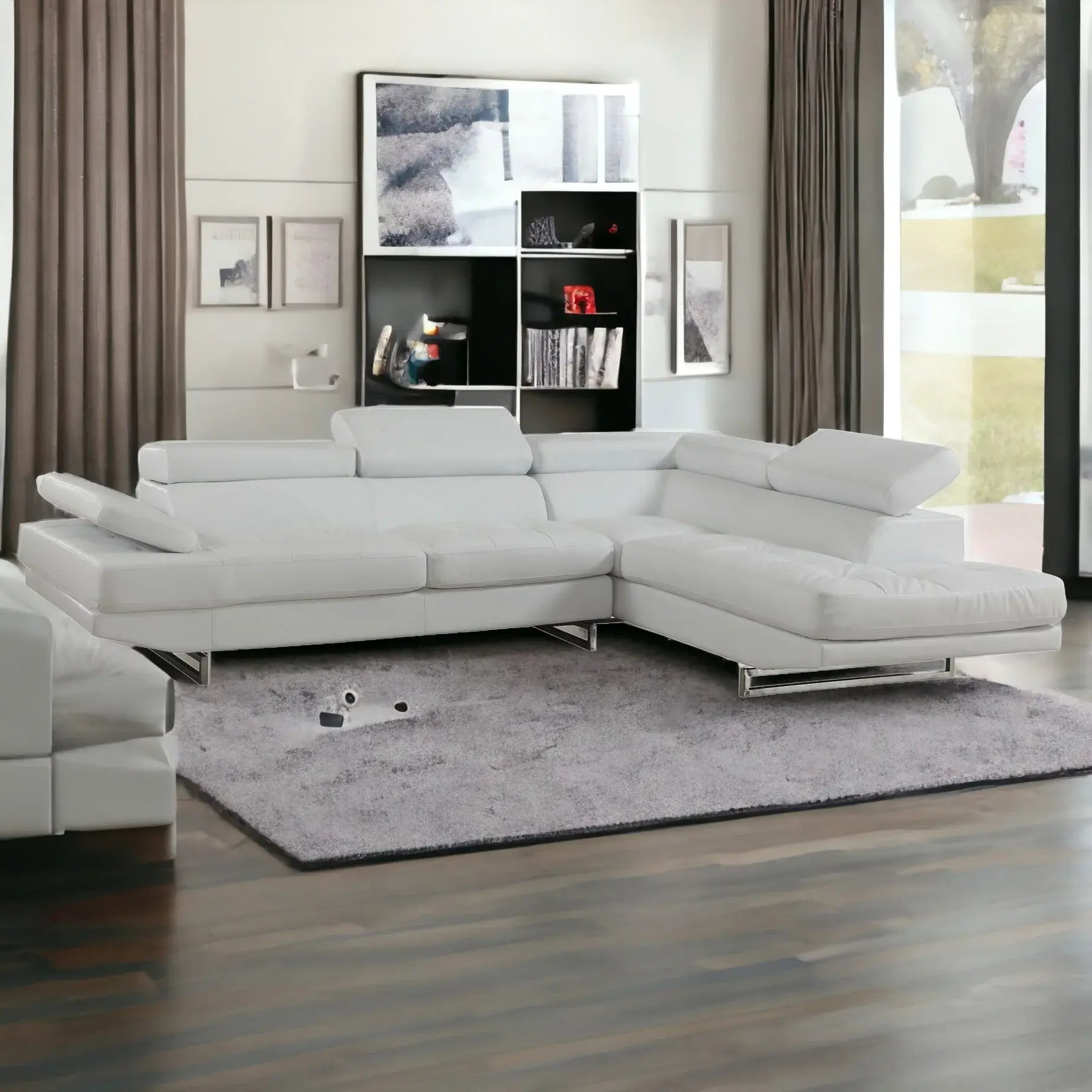Gray Leather L Shaped Two Piece Corner Sectional - Homeroots - Flyclothing LLC