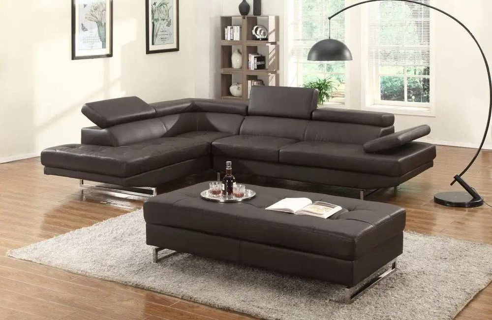 Black Leather L Shaped Two Piece Corner Sectional - Homeroots - Flyclothing LLC