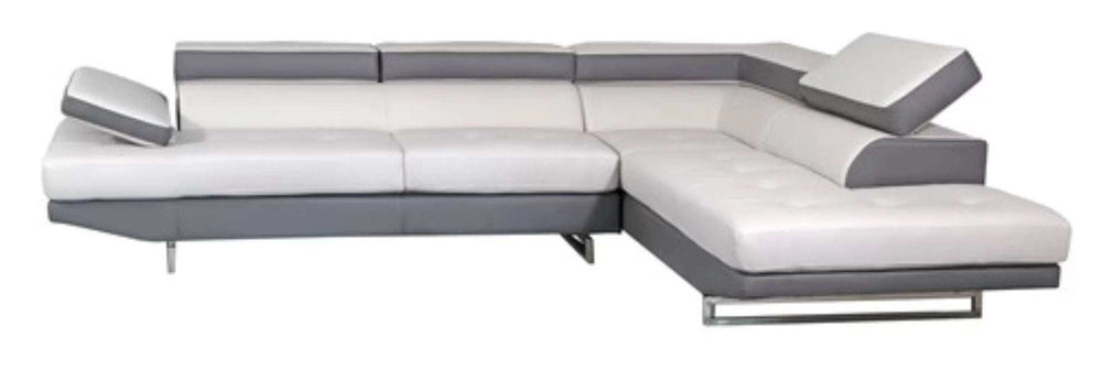 White Leather L Shaped Two Piece Corner Sectional - Homeroots - Flyclothing LLC