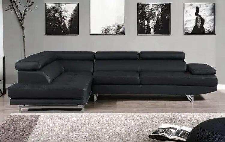 Black Faux Leather L Shaped Two Piece Corner Sectional - Homeroots - Flyclothing LLC