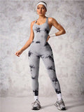 Back Crisscross Tie-Dye Scoop Neck Active Jumpsuit - Trendsi - Flyclothing LLC