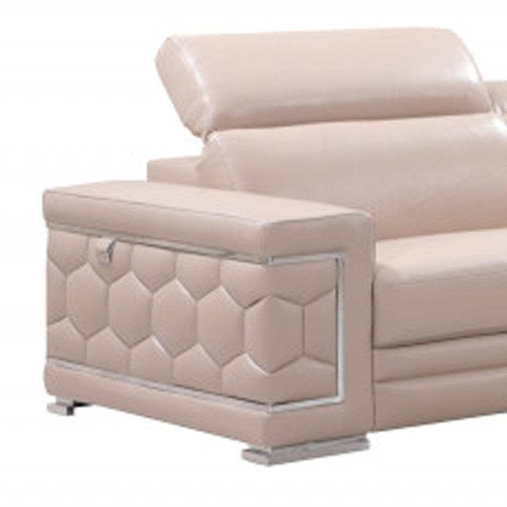 Two Piece Indoor Beige Italian Leather Five Person Seating Set - Homeroots - Flyclothing LLC