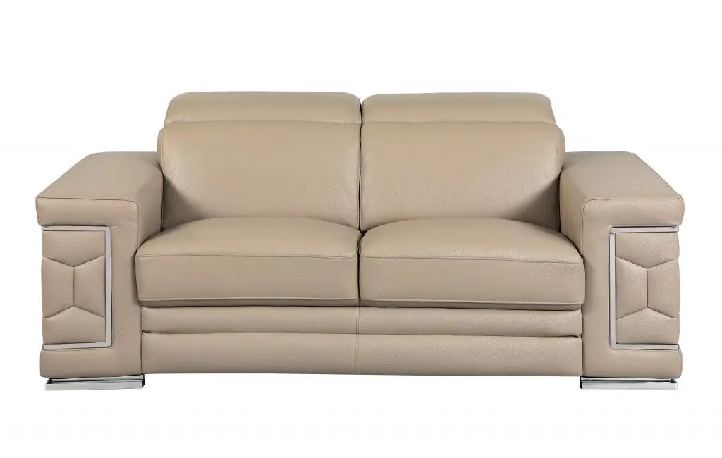 Two Piece Indoor Beige Italian Leather Five Person Seating Set - Homeroots - Flyclothing LLC