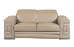 Two Piece Indoor Beige Italian Leather Five Person Seating Set