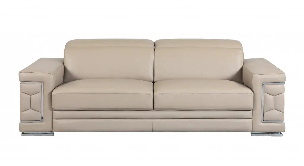 Two Piece Indoor Beige Italian Leather Five Person Seating Set - Homeroots - Flyclothing LLC