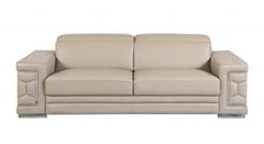 Two Piece Indoor Beige Italian Leather Five Person Seating Set