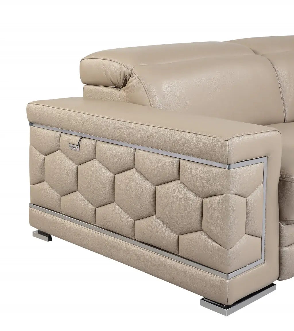 Two Piece Indoor Beige Italian Leather Five Person Seating Set - Homeroots - Flyclothing LLC