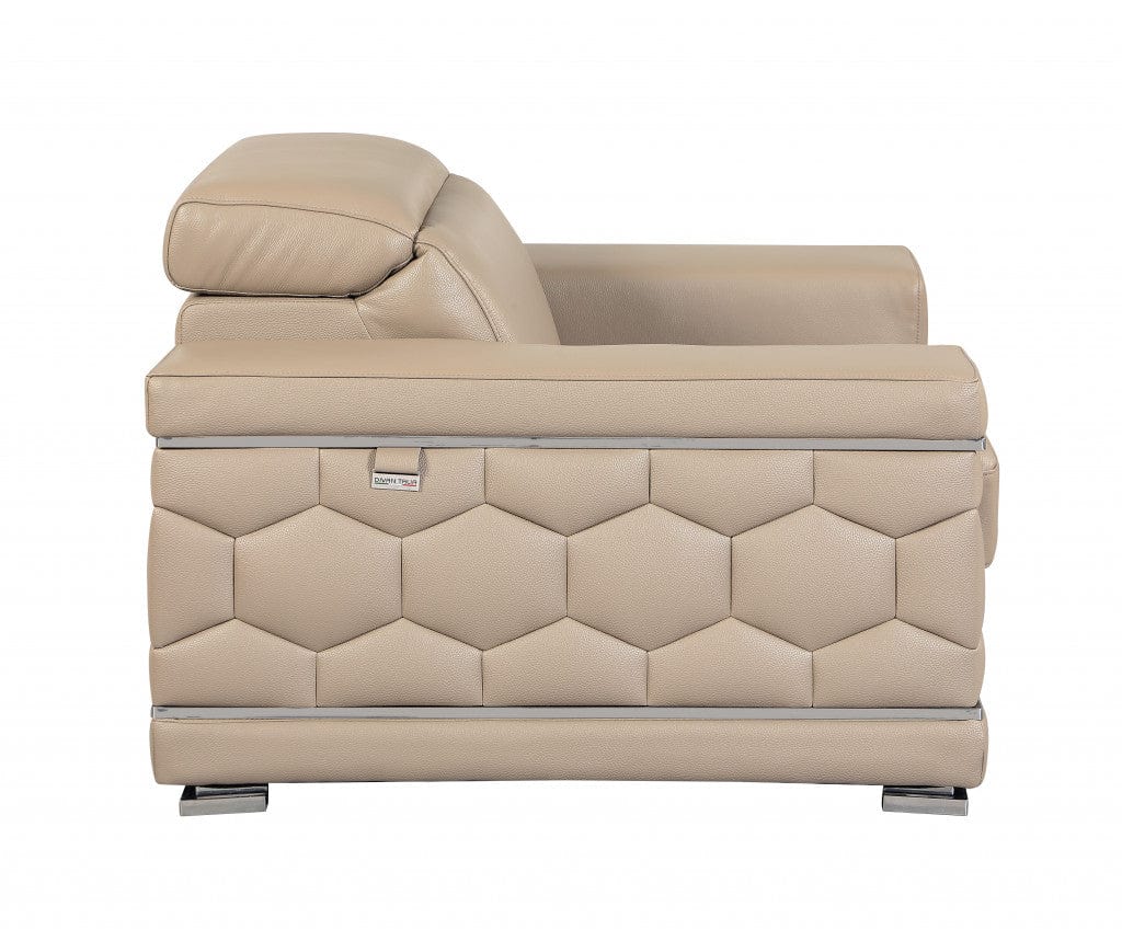 Two Piece Indoor Beige Italian Leather Five Person Seating Set