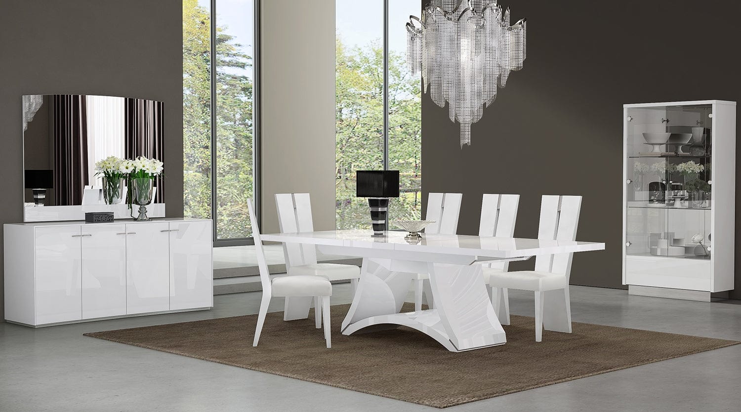 Seven Piece White Dining Set with Six Chairs - Homeroots