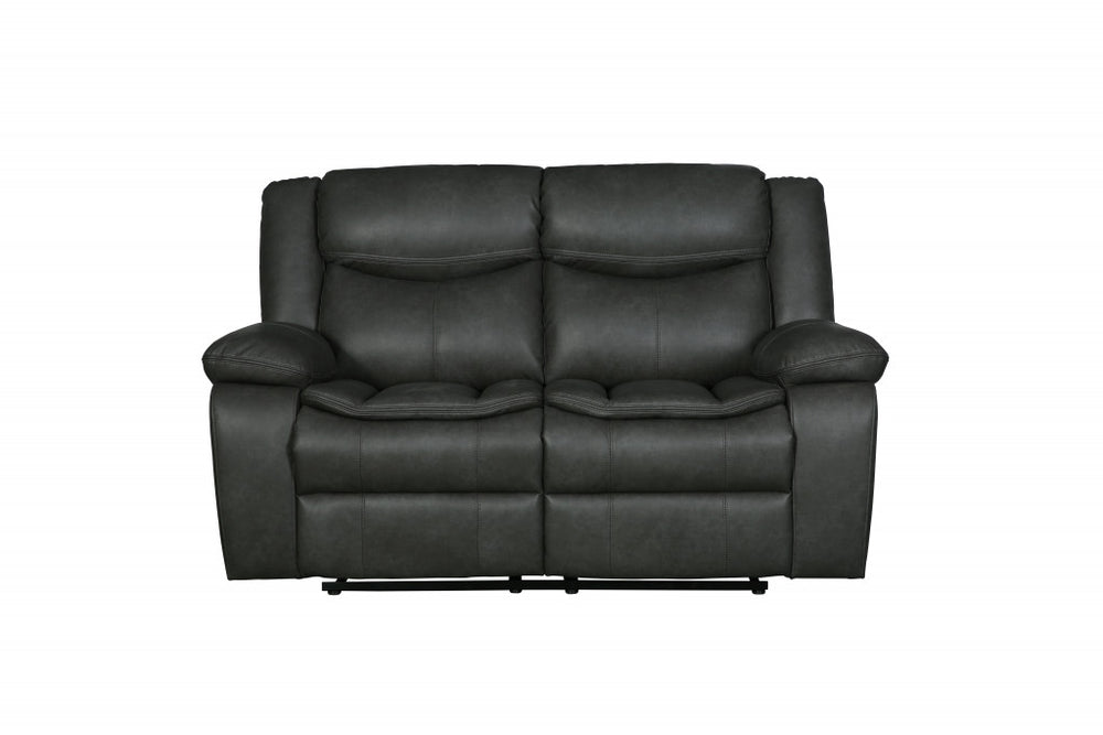 64" Gray Faux Leather Manual Reclining Love Seat - Homeroots