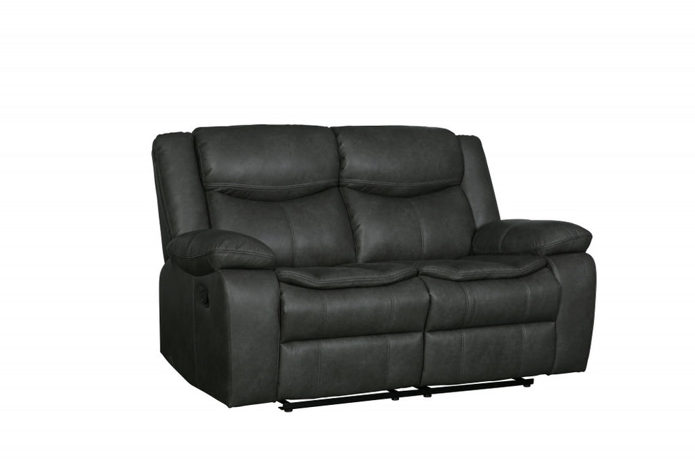 64" Gray Faux Leather Manual Reclining Love Seat - Homeroots - Flyclothing LLC