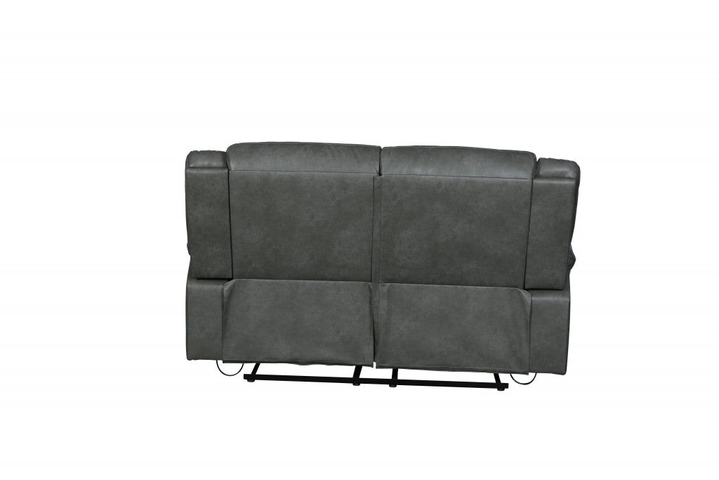 64" Gray Faux Leather Manual Reclining Love Seat - Homeroots - Flyclothing LLC