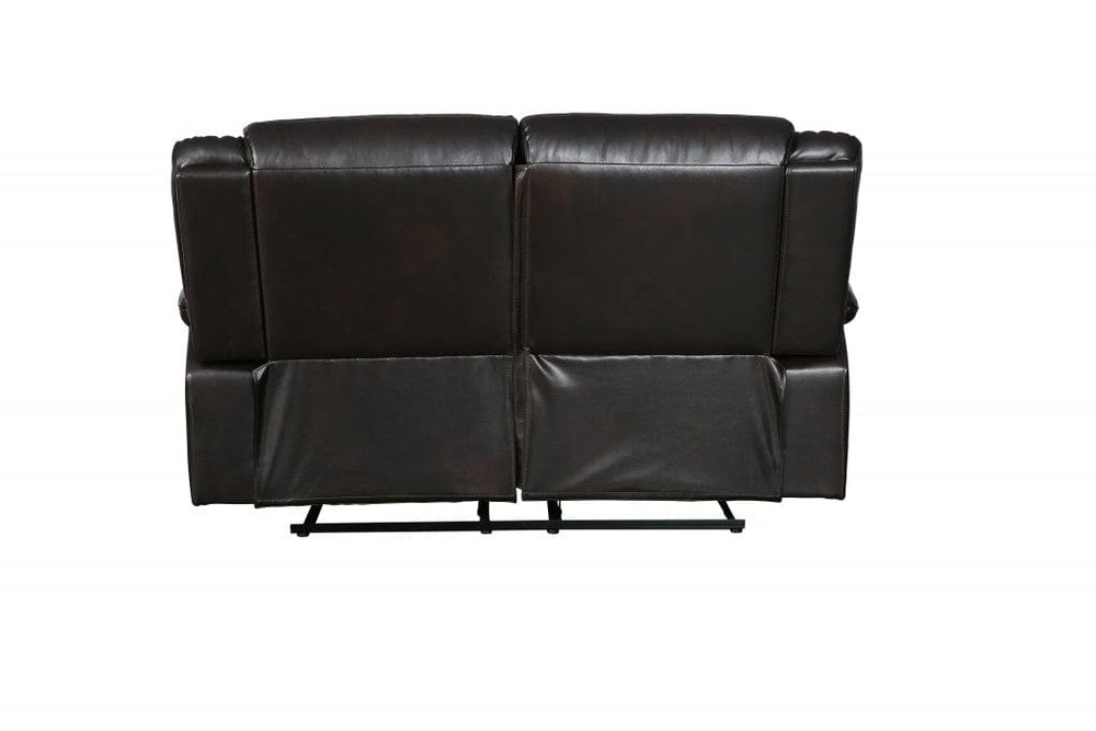 64" Brown Faux Leather Manual Reclining Love Seat - Homeroots