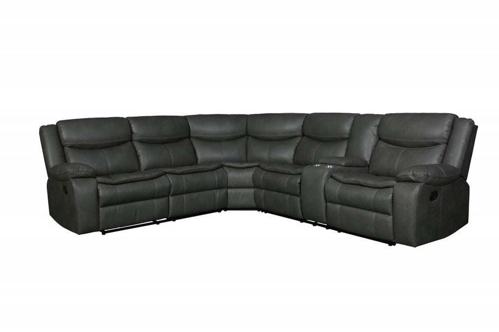 Gray Polyester Blend Reclining U Shaped Three Piece Corner Sectional With Console - Homeroots - Flyclothing LLC