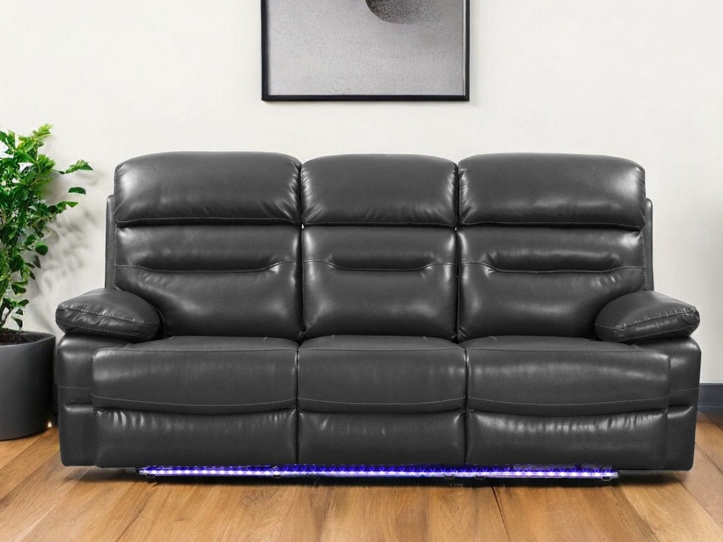 89" Gray Faux Leather USB Sofa With Black Legs - Homeroots