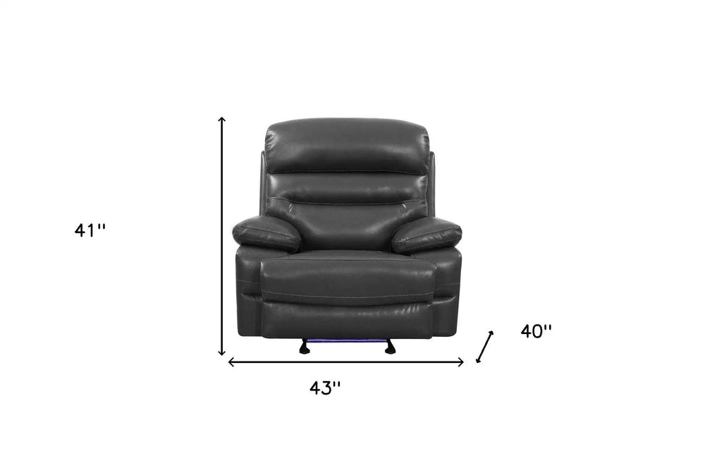 43" Grey Faux Leather Power Recliner Chair - Homeroots - Flyclothing LLC
