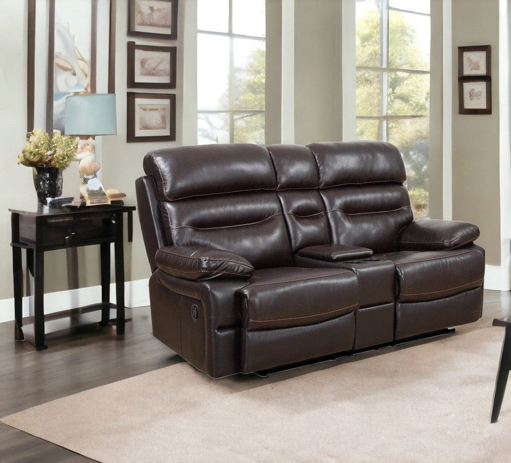78" Brown Faux Leather Manual Reclining Love Seat With Storage - Homeroots - Flyclothing LLC