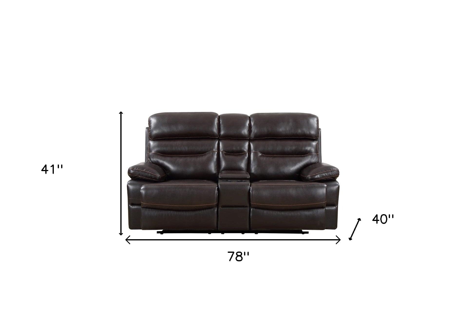 78" Brown Faux Leather Manual Reclining Love Seat With Storage - Homeroots