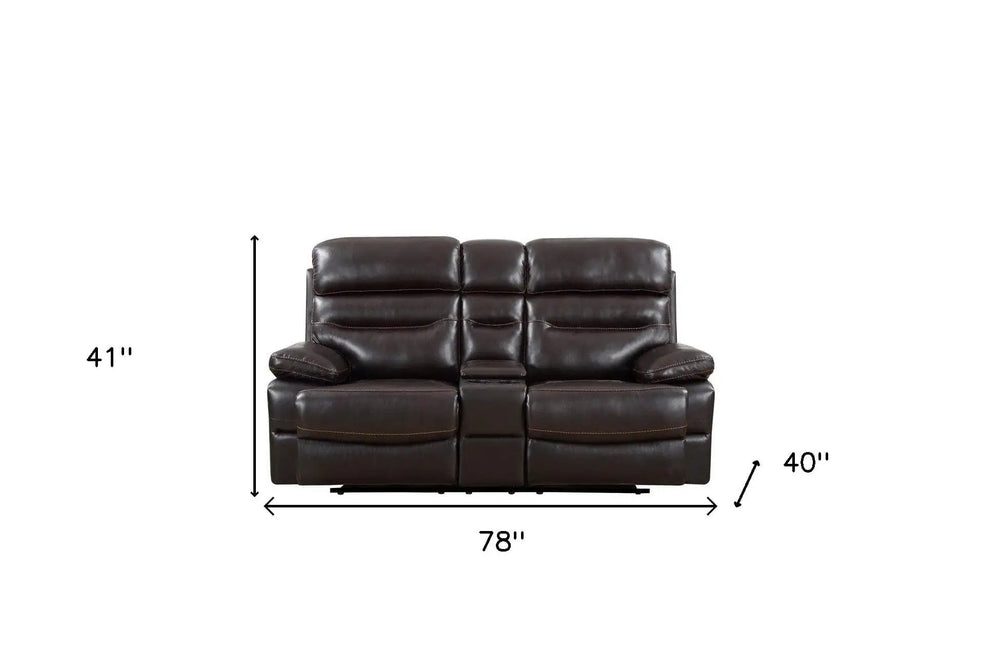 78" Brown Faux Leather Manual Reclining Love Seat With Storage - Homeroots - Flyclothing LLC