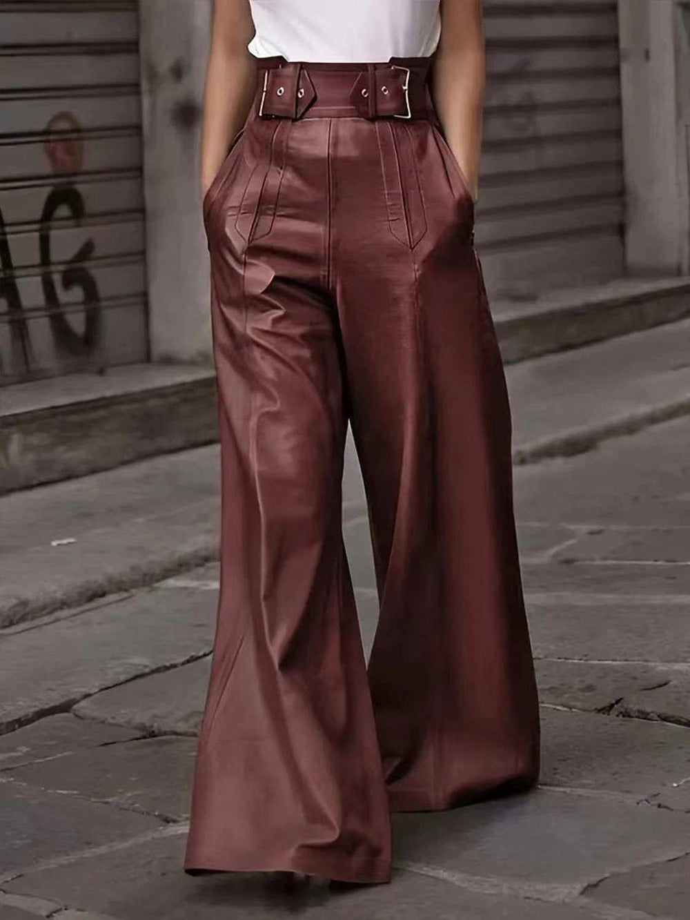 Half Elastic Waist Wide Leg Pants - Trendsi - Flyclothing LLC