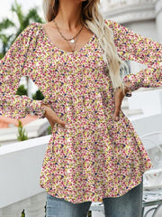 Printed Scoop Neck Long Sleeve Blouse - Trendsi