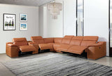 Camel Italian Leather Power Reclining U Shaped Seven Piece Corner Sectional With Console - Homeroots - Flyclothing LLC