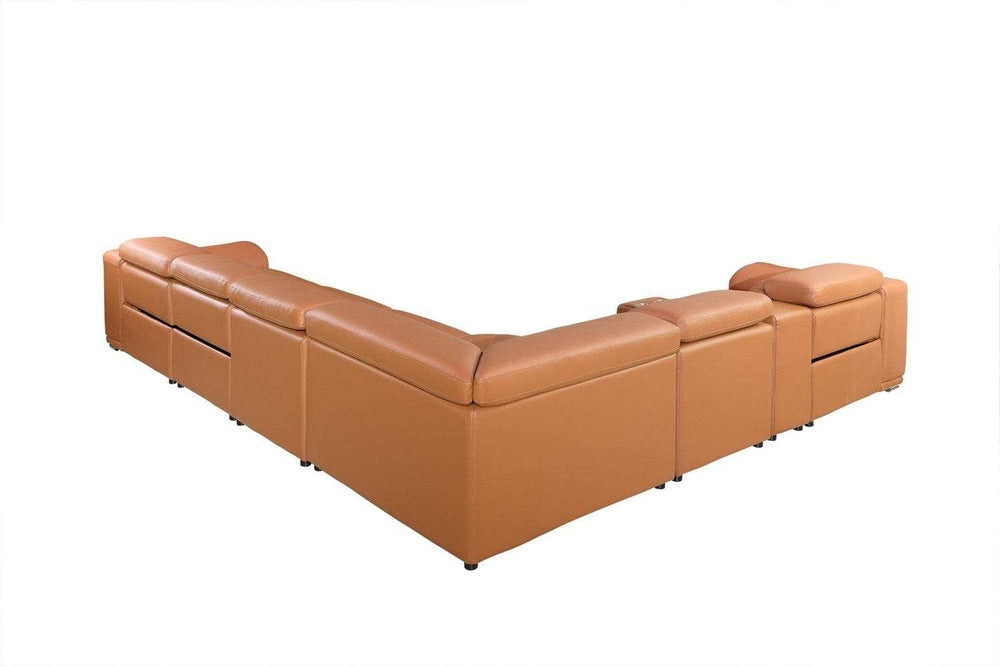 Camel Italian Leather Power Reclining U Shaped Eight Piece Corner Sectional With Console - Homeroots - Flyclothing LLC