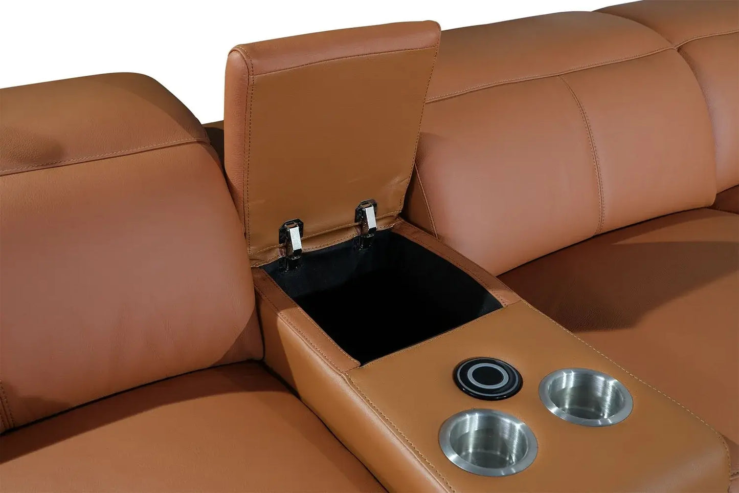 Camel Italian Leather Power Reclining U Shaped Eight Piece Corner Sectional With Console - Homeroots - Flyclothing LLC