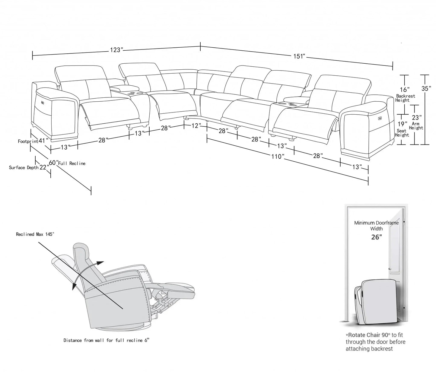 Camel Italian Leather Power Reclining U Shaped Eight Piece Corner Sectional With Console - Homeroots - Flyclothing LLC