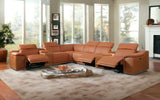 Camel Italian Leather Power Reclining U Shaped Eight Piece Corner Sectional With Console - Homeroots - Flyclothing LLC