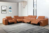 Camel Italian Leather Power Reclining U Shaped Eight Piece Corner Sectional With Console - Homeroots - Flyclothing LLC