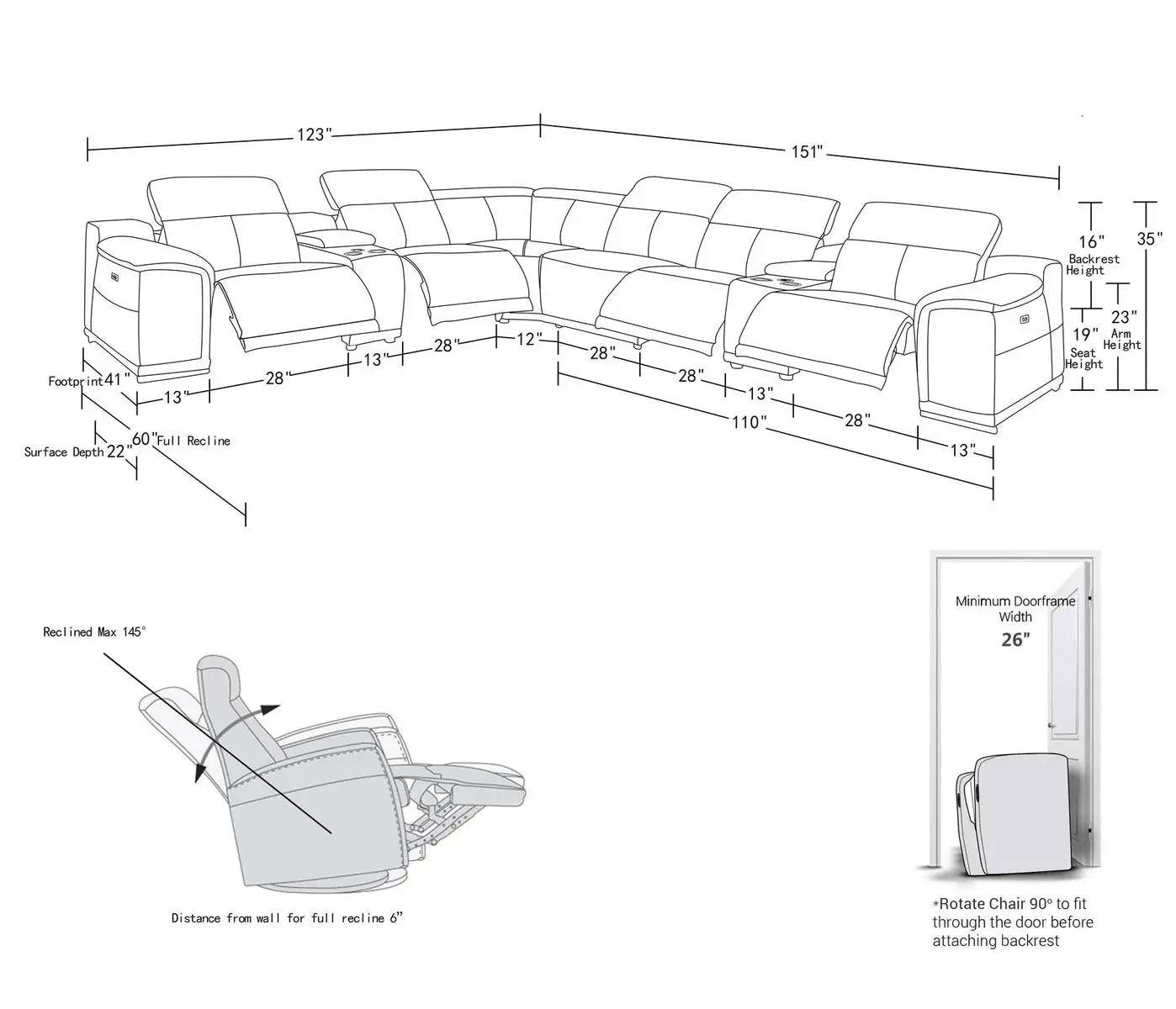 Camel Italian Leather Power Reclining U Shaped Eight Piece Corner Sectional With Console - Homeroots - Flyclothing LLC