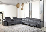 Gray Italian Leather Power Reclining U Shaped Seven Piece Corner Sectional With Console - Homeroots - Flyclothing LLC