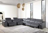 Gray Italian Leather Power Reclining U Shaped Seven Piece Corner Sectional With Console - Homeroots - Flyclothing LLC