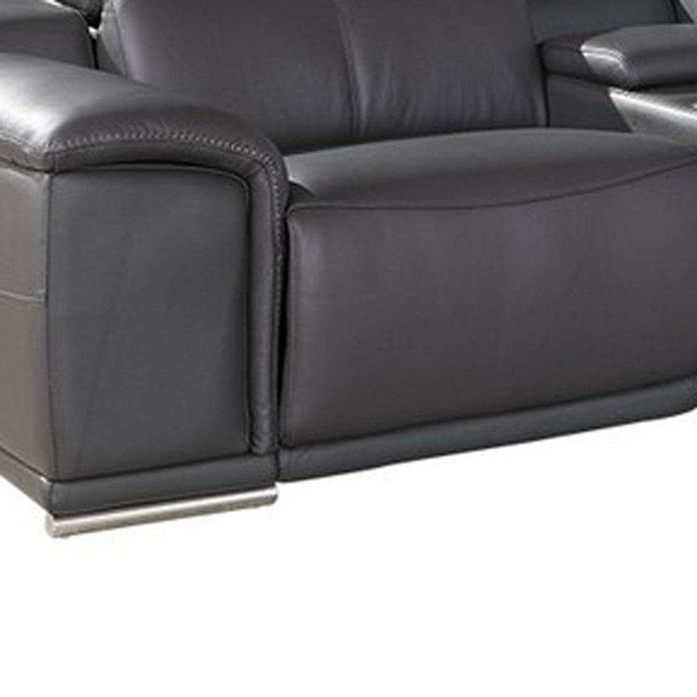 Gray Italian Leather Power Reclining U Shaped Seven Piece Corner Sectional With Console - Homeroots - Flyclothing LLC