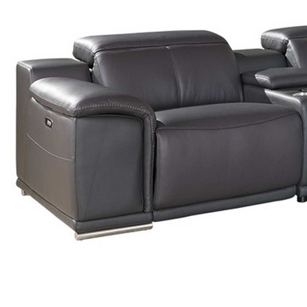 Gray Italian Leather Power Reclining U Shaped Seven Piece Corner Sectional With Console - Homeroots - Flyclothing LLC