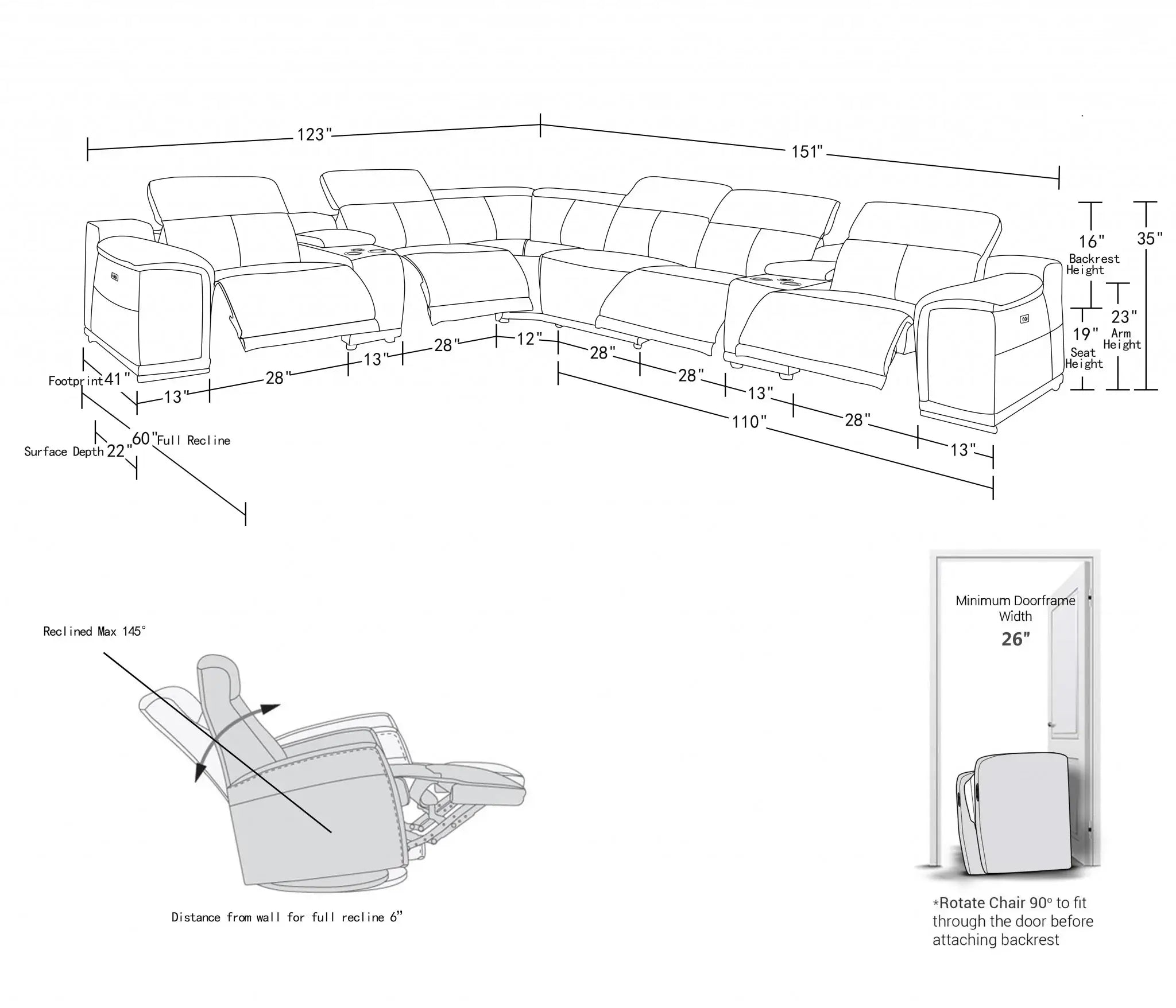 Gray Italian Leather Power Reclining U Shaped Eight Piece Corner Sectional With Console - Homeroots - Flyclothing LLC