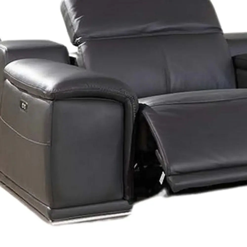 Gray Italian Leather Power Reclining U Shaped Eight Piece Corner Sectional With Console - Homeroots - Flyclothing LLC