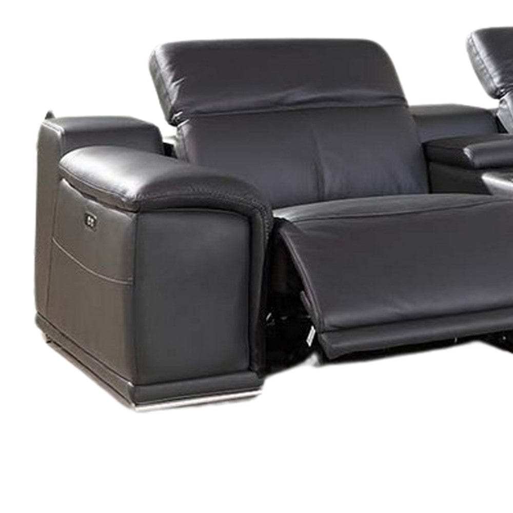 Gray Italian Leather Power Reclining U Shaped Eight Piece Corner Sectional With Console - Homeroots - Flyclothing LLC