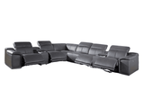 Gray Italian Leather Power Reclining U Shaped Eight Piece Corner Sectional With Console - Homeroots - Flyclothing LLC