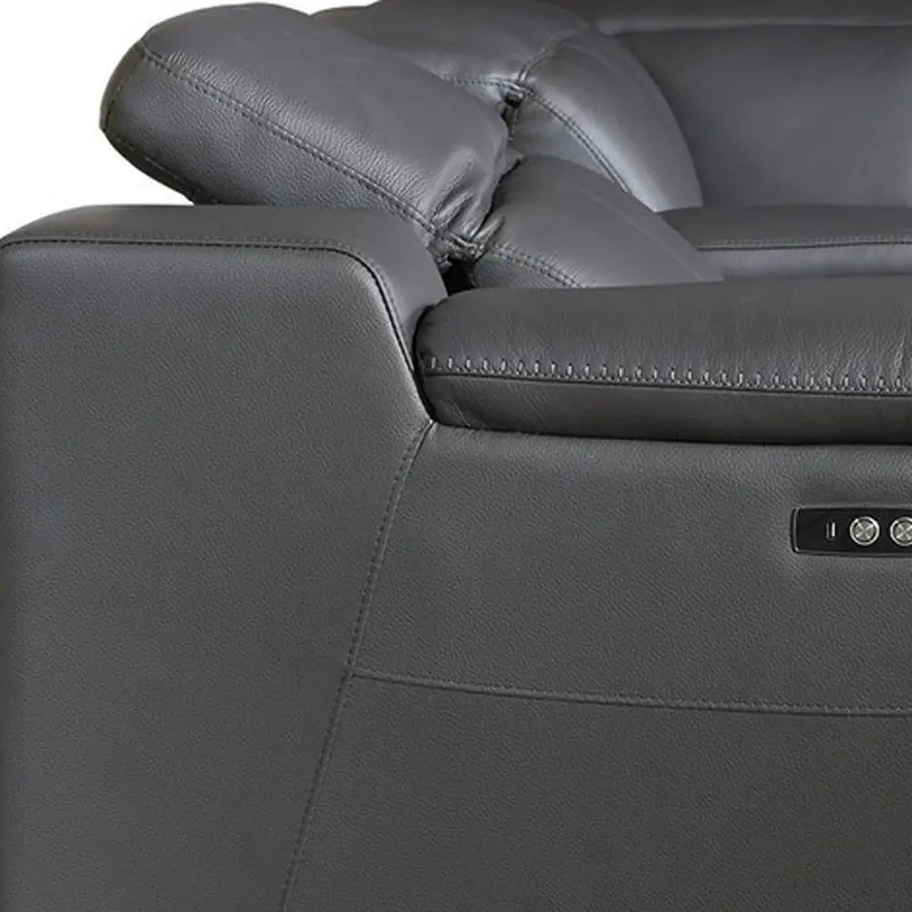 Gray Italian Leather Power Reclining U Shaped Eight Piece Corner Sectional With Console - Homeroots - Flyclothing LLC