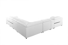 White Italian Leather Power Reclining U Shaped Seven Piece Corner Sectional With Console