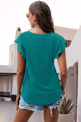 Ruffled Round Neck Cap Sleeve Blouse - Trendsi - Flyclothing LLC