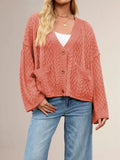 Cable Knit Button-Down Cardigan - Trendsi - Flyclothing LLC