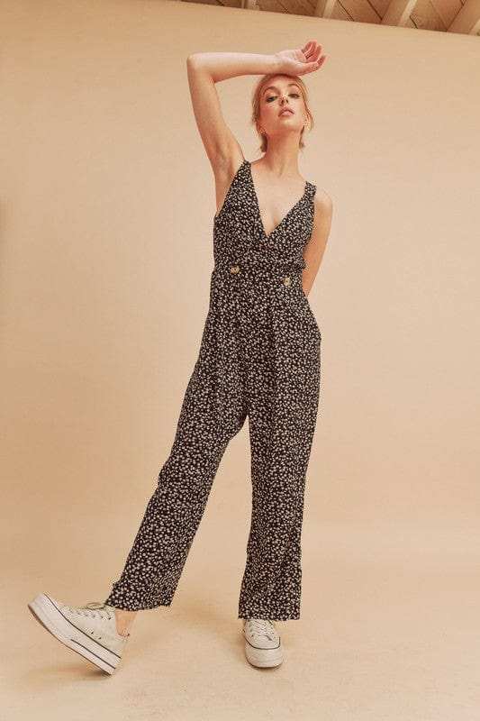 Aemi + Co Ditsy Floral Surplice Sleeveless Wide Leg Jumpsuit - Trendsi - Flyclothing LLC